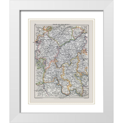 Southeast England - Bartholomew 1892 White Modern Wood Framed Art Print with Double Matting by Bartholomew