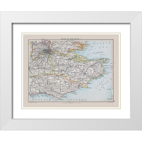 Southeastern England - Bartholomew 1892 White Modern Wood Framed Art Print with Double Matting by Bartholomew