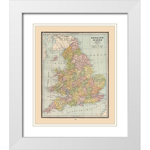 England Wales - Cram 1888 White Modern Wood Framed Art Print with Double Matting by Cram