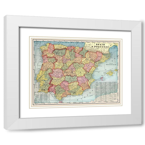 Iberian Peninsula Spain Portugal - Cram 1898 White Modern Wood Framed Art Print with Double Matting by Cram