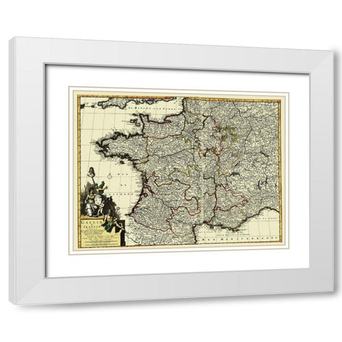Western Part Europe with France - 1653 White Modern Wood Framed Art Print with Double Matting by Unknown