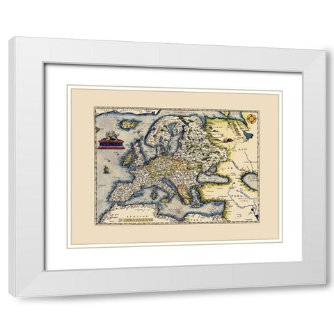 Europe - Ortelius 1570 White Modern Wood Framed Art Print with Double Matting by Ortelius
