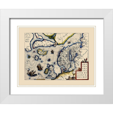 North Atlantic Northern Hemisphere - Ortelius 1587 White Modern Wood Framed Art Print with Double Matting by Ortelius