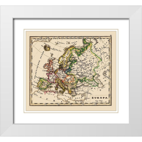 Europe - Stieler 1852 White Modern Wood Framed Art Print with Double Matting by Stieler