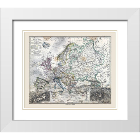 Europe - Stieler 1885 White Modern Wood Framed Art Print with Double Matting by Stieler
