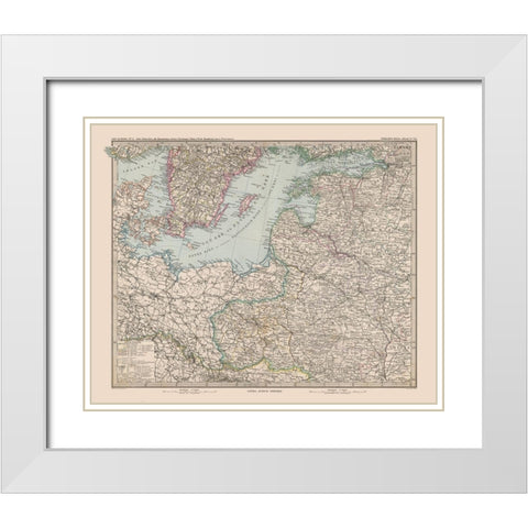 Europe Baltic Sea Surroundings - Stieler 1885 White Modern Wood Framed Art Print with Double Matting by Stieler