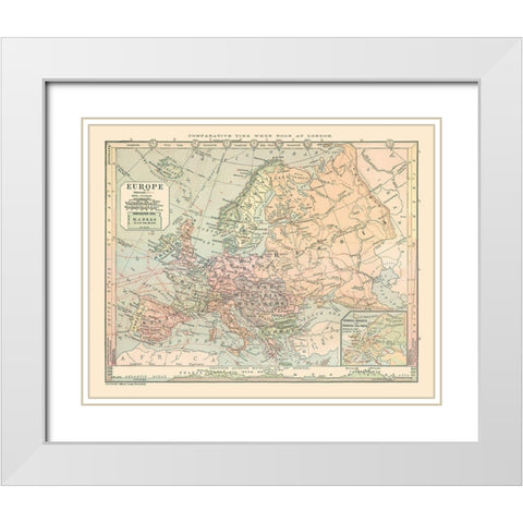 Europe Russia Turkey Spain - Monteith 1882 White Modern Wood Framed Art Print with Double Matting by Monteith