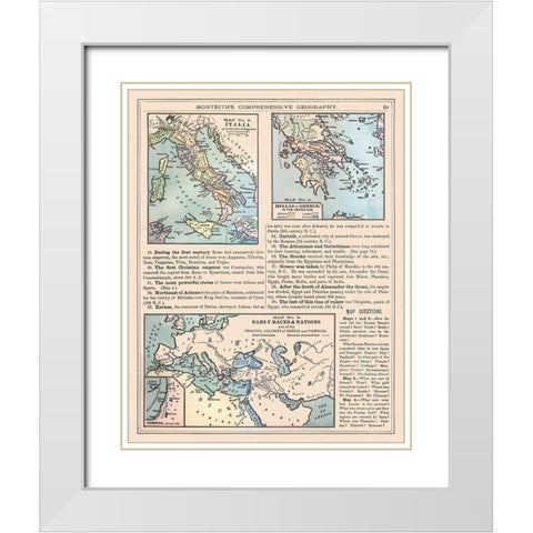 Europe Italy Greece - Monteith 1882 White Modern Wood Framed Art Print with Double Matting by Monteith