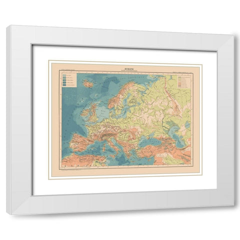 Hypsometric Europe - Schrader 1908 White Modern Wood Framed Art Print with Double Matting by Schrader