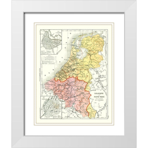 Europe Belgium Netherlands - Cortambert 1880 White Modern Wood Framed Art Print with Double Matting by Cortambert