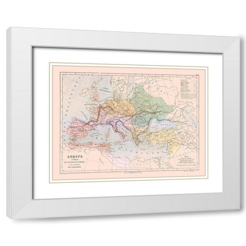Europe Barbarian Invasions - Cortambert 1880 White Modern Wood Framed Art Print with Double Matting by Cortambert