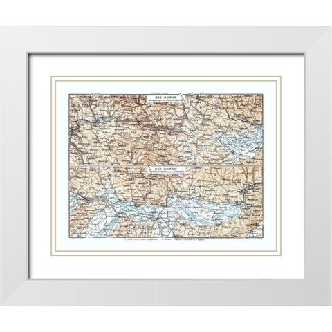 Europe Danube River Germany Austria - Baedeker White Modern Wood Framed Art Print with Double Matting by Baedeker