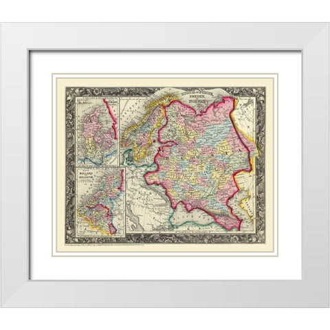 Russia in Europe Sweden Norway - Mitchell 1860 White Modern Wood Framed Art Print with Double Matting by Mitchell