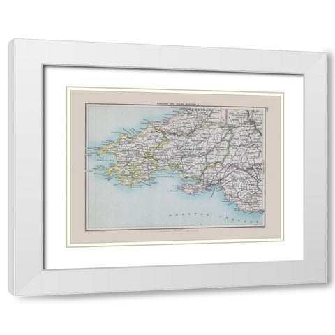 England Wales - Bartholomew 1892 White Modern Wood Framed Art Print with Double Matting by Bartholomew