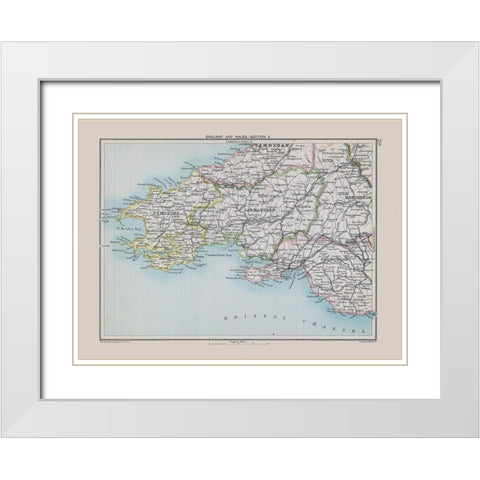 England Wales - Bartholomew 1892 White Modern Wood Framed Art Print with Double Matting by Bartholomew