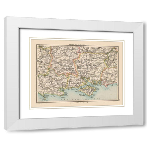 South England Wales - Bartholomew 1892 White Modern Wood Framed Art Print with Double Matting by Bartholomew