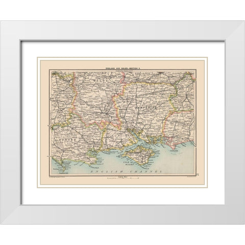 South England Wales - Bartholomew 1892 White Modern Wood Framed Art Print with Double Matting by Bartholomew