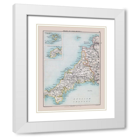 South West England Wales - Bartholomew 1892 White Modern Wood Framed Art Print with Double Matting by Bartholomew