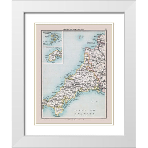 South West England Wales - Bartholomew 1892 White Modern Wood Framed Art Print with Double Matting by Bartholomew