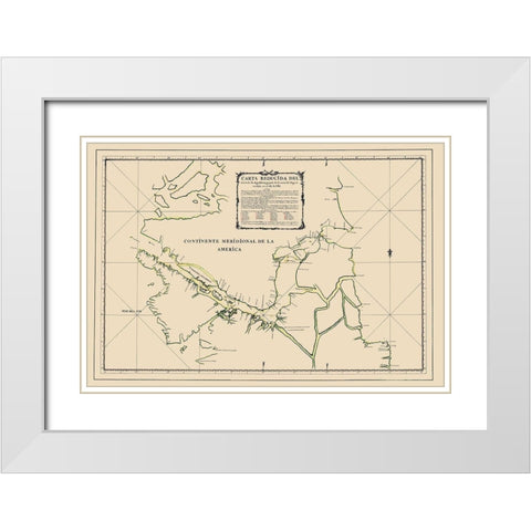 Southern Tip of South America - Cordova 1786 White Modern Wood Framed Art Print with Double Matting by Cordova