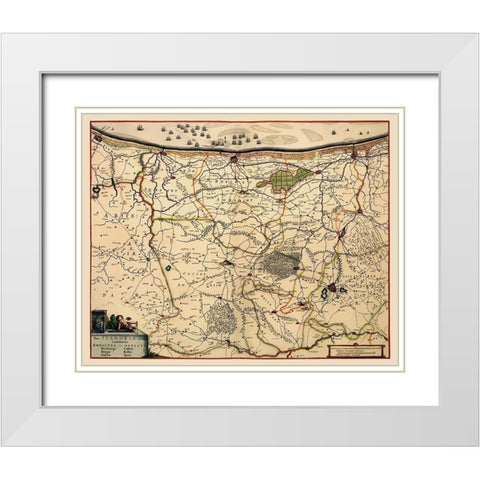 Benelux Flanders Region Belgium - Visscher 1680 White Modern Wood Framed Art Print with Double Matting by Visscher