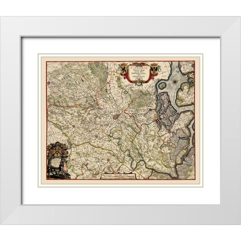 Benelux Flanders Belgium - Janssonius 1682 White Modern Wood Framed Art Print with Double Matting by Janssonius