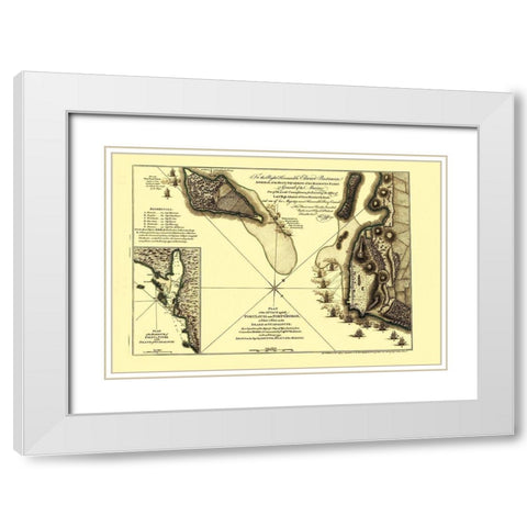 Caribbean Attack Plan Fort Louis Fort George White Modern Wood Framed Art Print with Double Matting by Jefferys