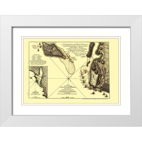 Caribbean Attack Plan Fort Louis Fort George White Modern Wood Framed Art Print with Double Matting by Jefferys