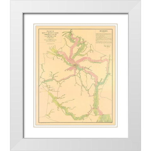 Paris France Transportation Routes - Regnier 1853 White Modern Wood Framed Art Print with Double Matting by Regnier