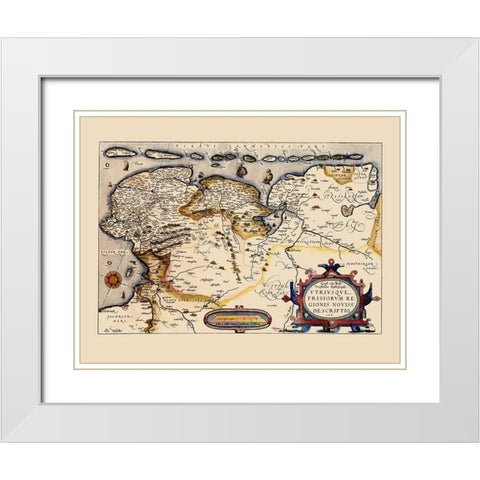 Friesland Area Netherlands - Ortelius 1574 White Modern Wood Framed Art Print with Double Matting by Ortelius