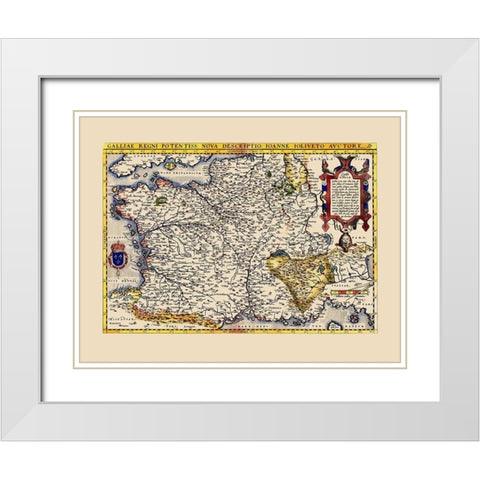 Gaul France - Ortelius 1579 White Modern Wood Framed Art Print with Double Matting by Ortelius