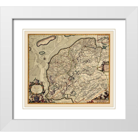 Friesland Province Netherlands - Visscher 1680 White Modern Wood Framed Art Print with Double Matting by Visscher