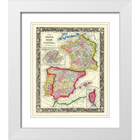 Europe France Spain Portugal - Mitchell 1860 White Modern Wood Framed Art Print with Double Matting by Mitchell