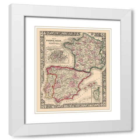 Europe France Spain Portugal - Mitchell 1862 White Modern Wood Framed Art Print with Double Matting by Mitchell