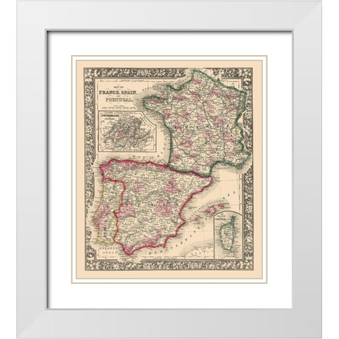 Europe France Spain Portugal - Mitchell 1862 White Modern Wood Framed Art Print with Double Matting by Mitchell