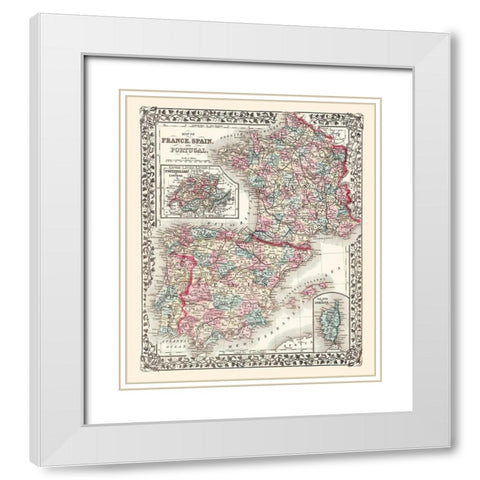 Europe France Spain Portugal - Mitchell 1867 White Modern Wood Framed Art Print with Double Matting by Mitchell