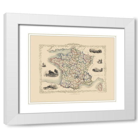 France - Tallis 1851 White Modern Wood Framed Art Print with Double Matting by Tallis