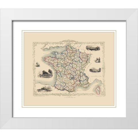 France - Tallis 1851 White Modern Wood Framed Art Print with Double Matting by Tallis