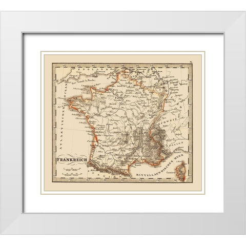 France - Stieler 1852 White Modern Wood Framed Art Print with Double Matting by Stieler