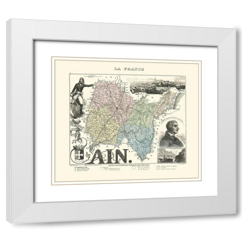 Ain Region France - Migeon 1869 White Modern Wood Framed Art Print with Double Matting by Migeon
