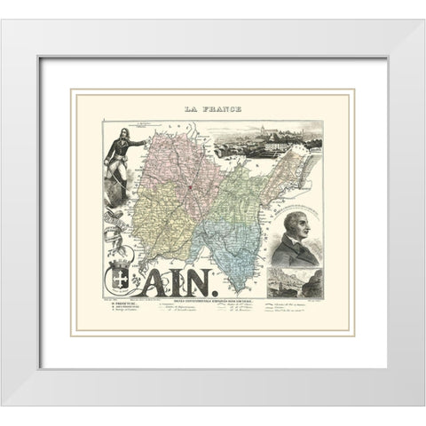 Ain Region France - Migeon 1869 White Modern Wood Framed Art Print with Double Matting by Migeon