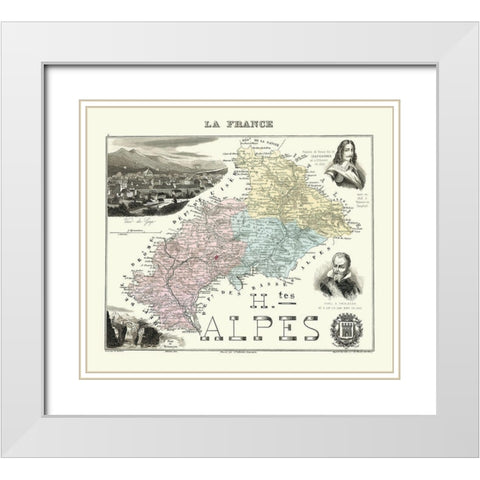 Hautes Alpes Region France - Migeon 1869 White Modern Wood Framed Art Print with Double Matting by Migeon