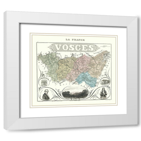 Vosges Department France - Migeon 1869 White Modern Wood Framed Art Print with Double Matting by Migeon