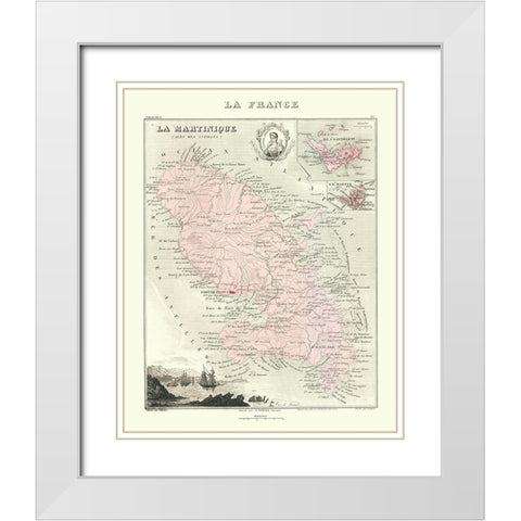 Caribbean French Martinique France - Migeon 1869 White Modern Wood Framed Art Print with Double Matting by Migeon