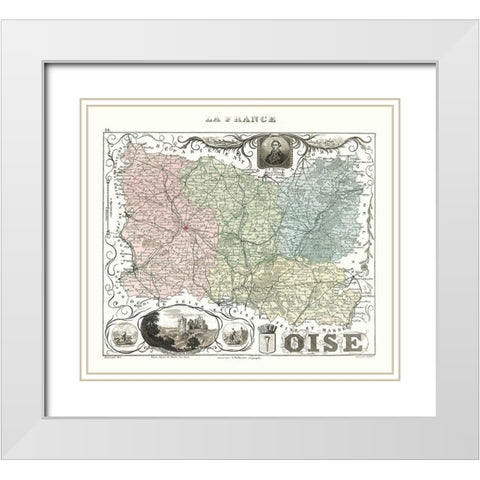 Seine et Oise Department France - Migeon 1869 White Modern Wood Framed Art Print with Double Matting by Migeon