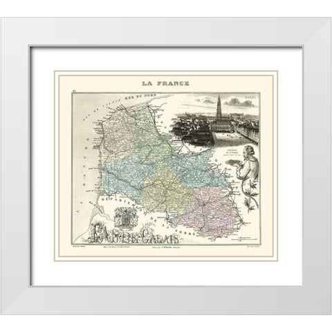 Pas de Calais Department France - Migeon 1869 White Modern Wood Framed Art Print with Double Matting by Migeon