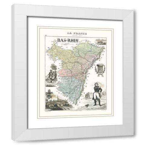 Bas Rhin Department France - Migeon 1869 White Modern Wood Framed Art Print with Double Matting by Migeon