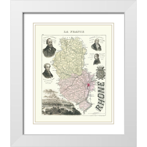 Rhone Department France - Migeon 1869 White Modern Wood Framed Art Print with Double Matting by Migeon