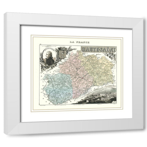 Haute Saone Department France - Migeon 1869 White Modern Wood Framed Art Print with Double Matting by Migeon