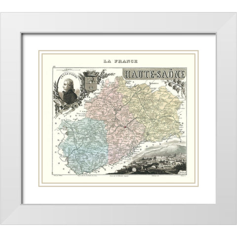 Haute Saone Department France - Migeon 1869 White Modern Wood Framed Art Print with Double Matting by Migeon